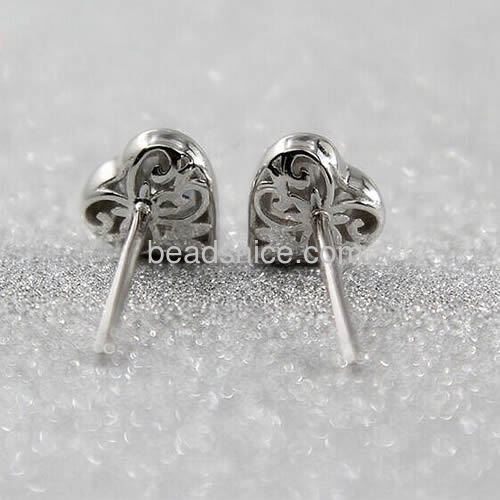 Silver crystal heart  earring stud tiny charm earrings women wholesale jewelry components sterling silver trendy gifts