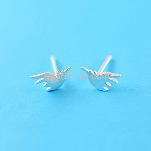 Women earrings daily wear earrings brushed surface wings shape wholesale jewelry findings sterling silver gifts