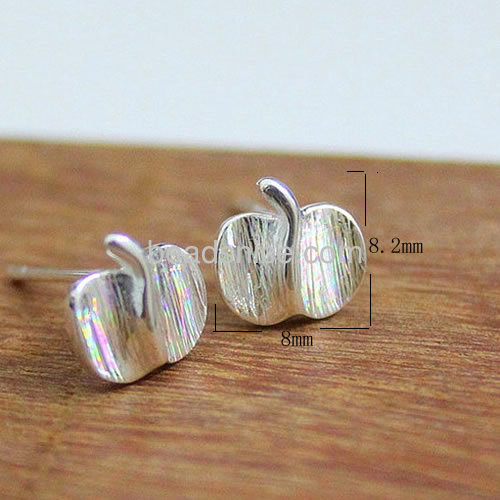 Small stud earrings apple shape rainbow frosted surface wholesale jewelry findings sterling silver gift for her