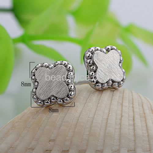 Fashion clover stud earrings frosted surface wholesale fashionable earring jewelry findings sterling silver gift for her