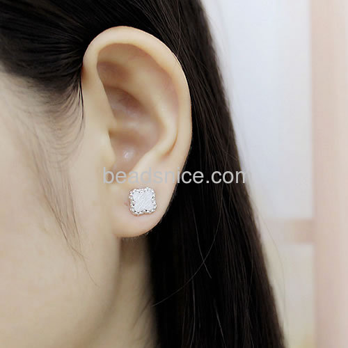 Fashion clover stud earrings frosted surface wholesale fashionable earring jewelry findings sterling silver gift for her