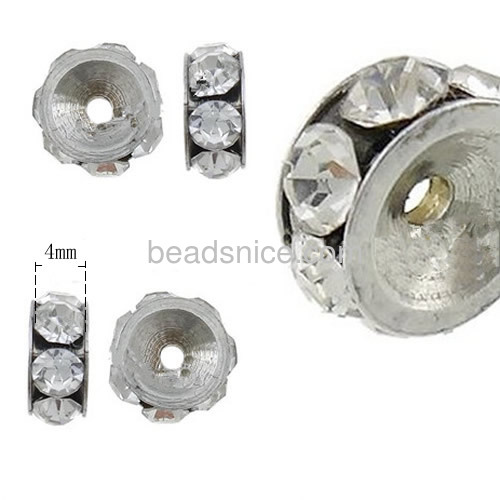 Metal bead charms beads with zircon fit necklace bracelet wholesale jewelry accessories stainless steel flat edge