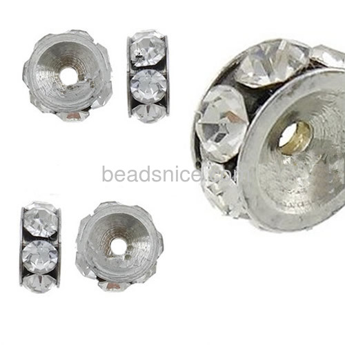 European Beads charms spacer bead with zircon flat edge wholesale jewelry findings DIY stainless steel