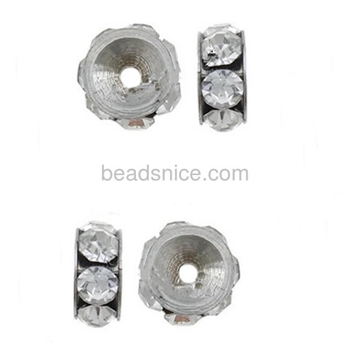 European Beads charms spacer bead with zircon flat edge wholesale jewelry findings DIY stainless steel