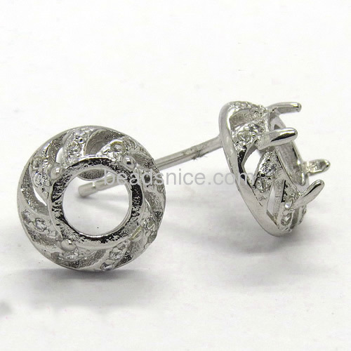 Sterling silver earring stud mountings personalized custom earring settings wholesale jewelry findings wholesale round