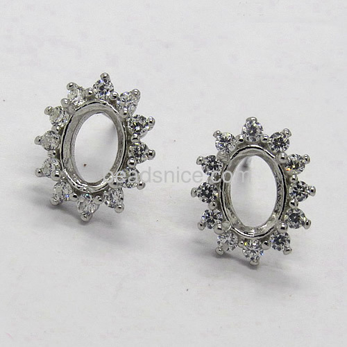 Stud earrings setting semi mount earring stud settings wholesale jewelry accessories 925 sterling silver round flower edge
