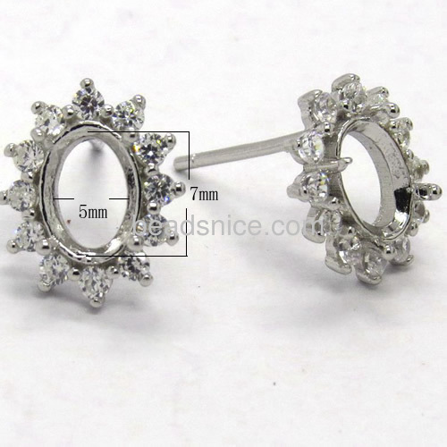 Stud earrings setting semi mount earring stud settings wholesale jewelry accessories 925 sterling silver round flower edge