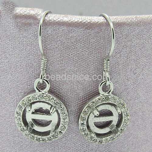 Earring hook settings semi mount earrings 4 prong wholesale jewelry accessories 925 sterling silver round