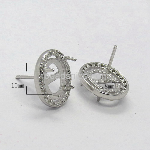 Stud earrings mountings fashion earring stud settings wholesale jewelry making supplier sterling silver oval