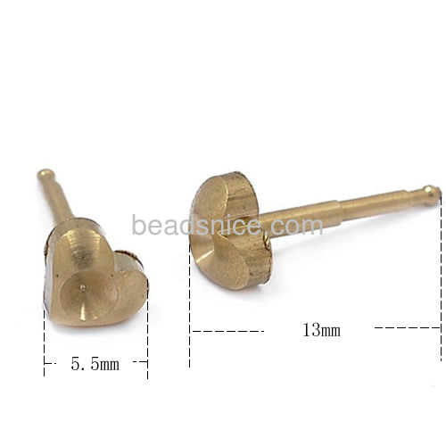 Brass stud earrings heart  style handmade craft DIY gifts