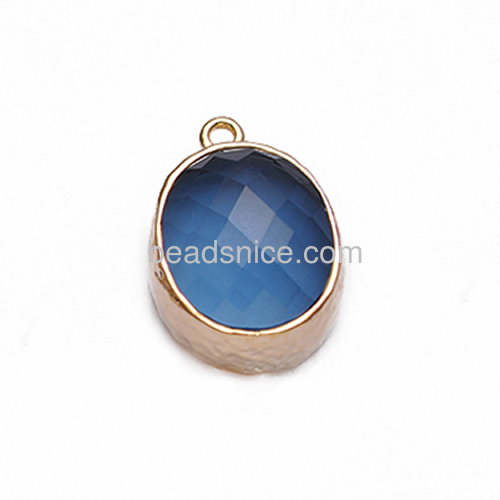 Charm pendant blue glass pendants for earrings necklace wholesale fashion jewelry components brass DIY gift for her