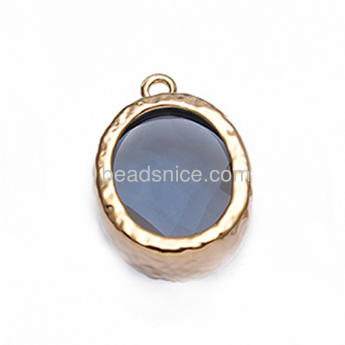Charm pendant blue glass pendants for earrings necklace wholesale fashion jewelry components brass DIY gift for her