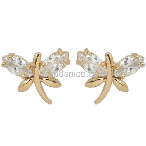 Beautiful earring designs for women dragonfly earrings inlay imitation zircon wholesale jewelry findings brass gift for friend