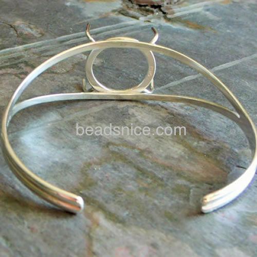 Fashion bracelet blanks base bangle mountings round hollow pad with 4 claw wholesale jewelry making sterling silver