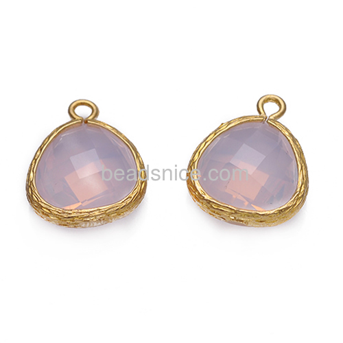 Glass pendants charms tiny pink glass stone pendant metal bezel wholesale jewelry supplies brass DIY gifts heart shape