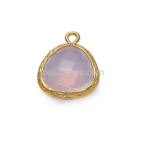 Glass pendants charms tiny pink glass stone pendant metal bezel wholesale jewelry supplies brass DIY gifts heart shape