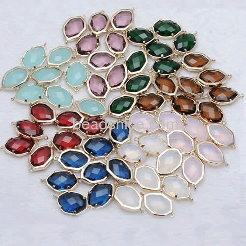 Glass connector cubic pendants fit necklace bracelet gold framed wholesale jewelry connectors brass mixed color for your choice