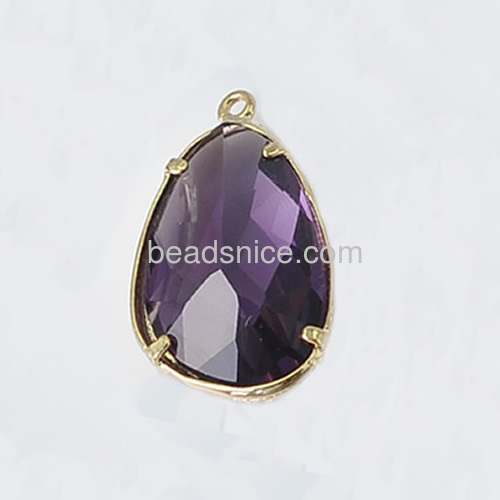Women pendant purple glass pendants charms metal bezel teardrop shape wholesale fashionable jewelry findings brass DIY