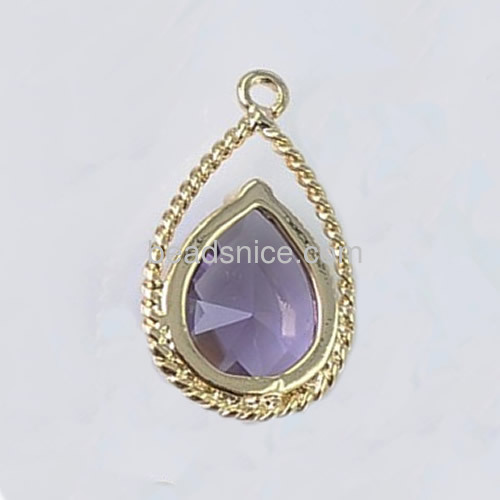 Charm pendant purple glass stone pendants filigree bezel wholesale jewelry accessories teardrop shape unique gifts
