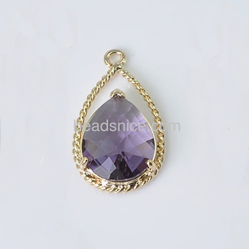 Charm pendant purple glass stone pendants filigree bezel wholesale jewelry accessories teardrop shape unique gifts