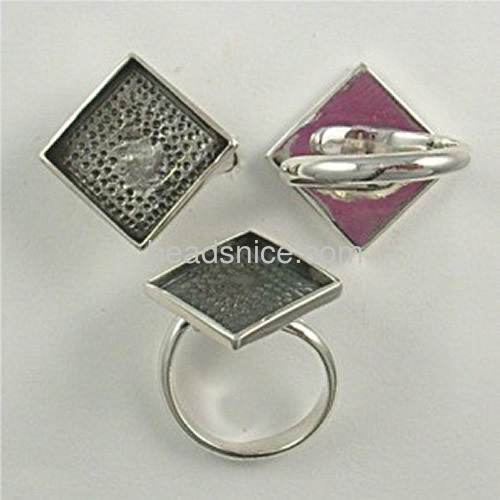 Square silver ring base adjustable ring blank setting with inside diameter 15 mm bases jewelry accessories sterling silver