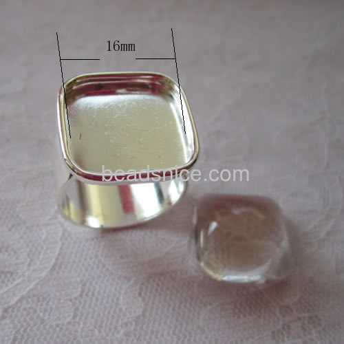 Finger ring base square cabochon rings blanks tray wholesale fashion jewelry components sterling silver DIY