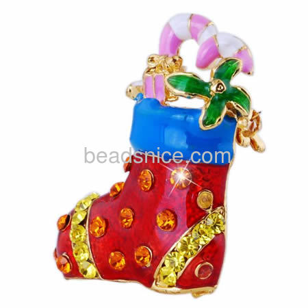 Christmas crystal brooch pin enamel sock brooch wholesale jewelry accessories alloy anniversary gifts