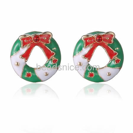 Christmas stud earrings flat round earring wholesale jewelry making supplies gift for her alloy