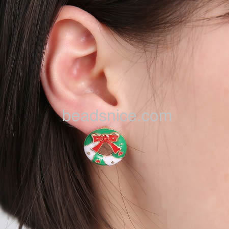 Christmas stud earrings flat round earring wholesale jewelry making supplies gift for her alloy