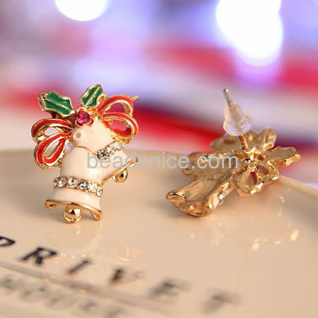 Christmas earring design jingle bell stud earrings with rhinestone wholesale Christmas earring alloy gift for her