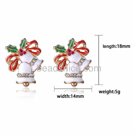 Christmas earring design jingle bell stud earrings with rhinestone wholesale Christmas earring alloy gift for her