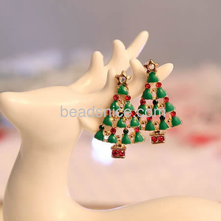 Christmas stud earrings Christmas tree earring with rhinestone wholesale jewelry components alloy festive presents