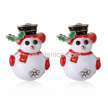New design earrings Christmas stud earrings cute snowman earring with rhinestone wholesale jewelry findings alloy gift for her