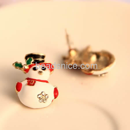 New design earrings Christmas stud earrings cute snowman earring with rhinestone wholesale jewelry findings alloy gift for her