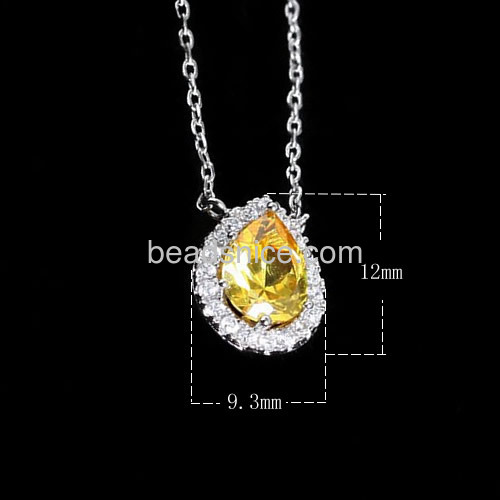 Heart pendant necklace yellow sapphire teardrop pendnats brass bezel with zircon wholesale jewelry findings DIY gifts