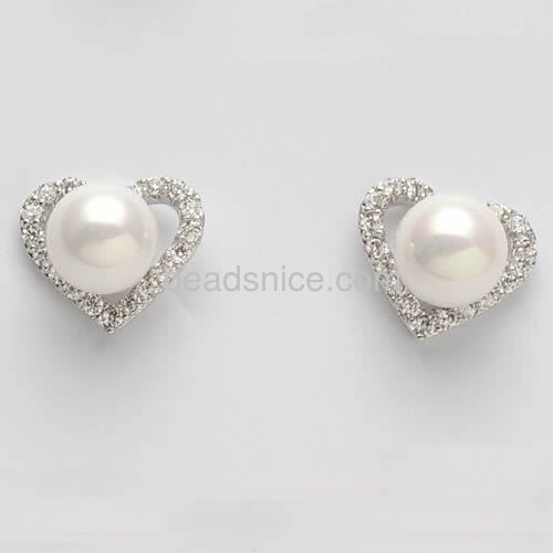 Pearl earring heart stud earring wedding wholesale fashion jewelry components brass DIY gift for bride