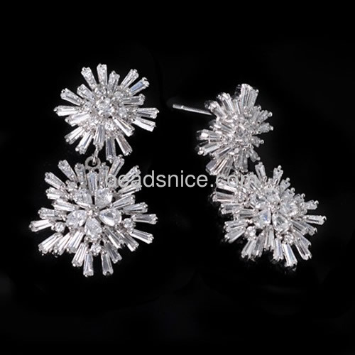 Crystal earring double snow flake earrings bride wedding fashion jewelry findings brass inlay cubic zirconia gift for her