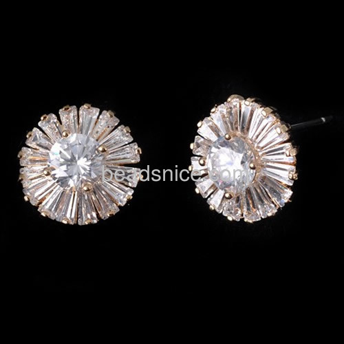 Round earring designs new model stud earrings for women inlay CZ wholesale wedding earring findings brass gift for her