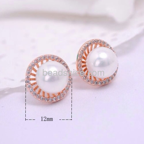 Latest design of pearl earrings for women stud earring micro pave CZ wholesale jewelry findings brass gift for friends