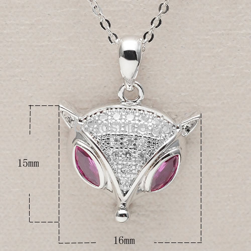 Fashion fox head pendant necklace animal pendants charms micro pave CZ wholesale necklace jewelry findings brass gifts