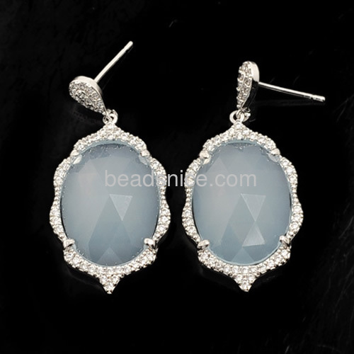Stud earrings inlay cubic zirconia dangle earrings wholesale jewelry components brass oval shape