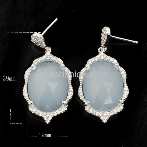 Stud earrings inlay cubic zirconia dangle earrings wholesale jewelry components brass oval shape
