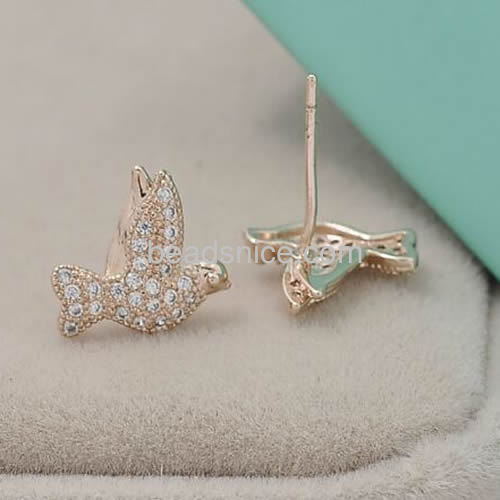 Dove stud earrings cute animal shape flying pigeon earring wholesale jewelry components brass gift for her