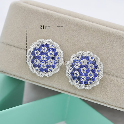 Stud earring sapphire glass cluster flower shaped earrings CZ  findings wholesale wedding jewelry brass best gifts