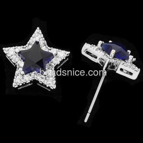 Star stud earrings women blue sapphire glass earring fit wedding party wholesale jewelry parts brass pave cubic zirconia