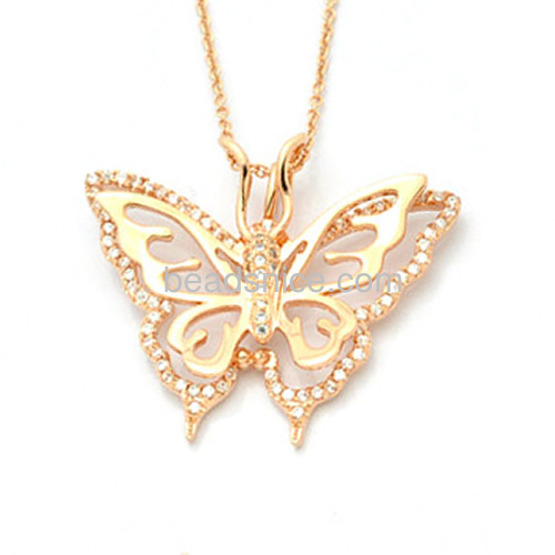 Charm pendant necklace hollow butterfly pendant unique design micro pave CZ wholesale fashion jewelry sets brass gifts