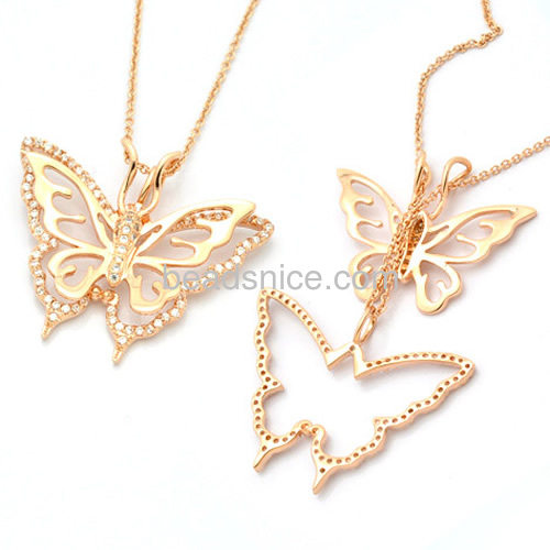 Charm pendant necklace hollow butterfly pendant unique design micro pave CZ wholesale fashion jewelry sets brass gifts
