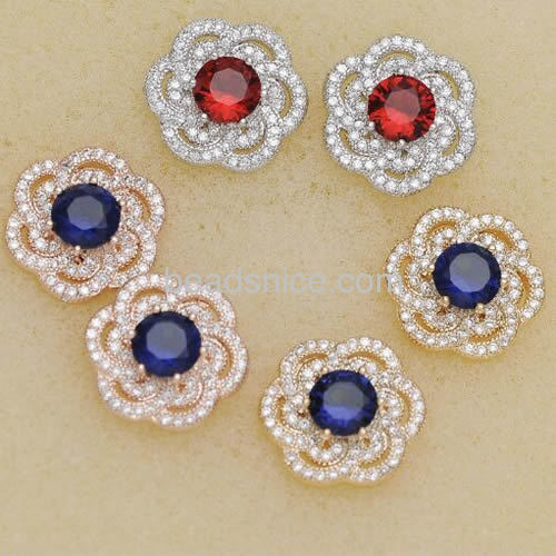Fashion stud earring flower shape earrings round gemstone wholesale jewelry components brass gift for friends