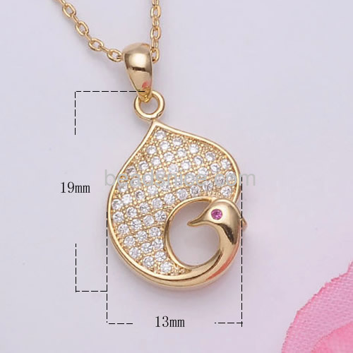 Heart pendant necklace swan animal pendants cubic zirconia pave wholesale necklace jewelry findings brass elegant gifts