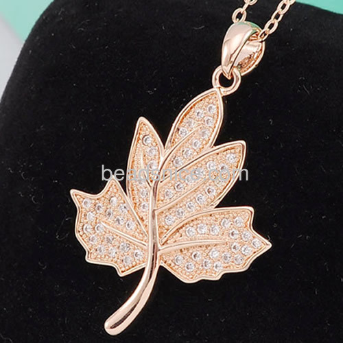 Maple leaf  pendant necklace pave cubic zirconia wholesale fashionable jewelry parts gift for girl friends trendy style